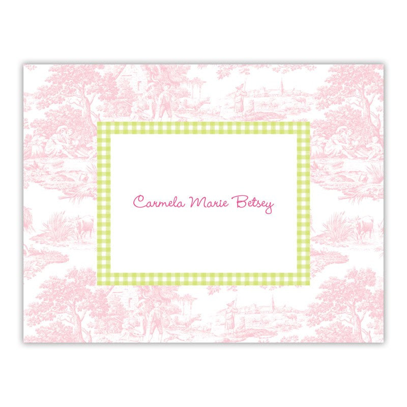 boatman geller toile pink with lime check foldover note