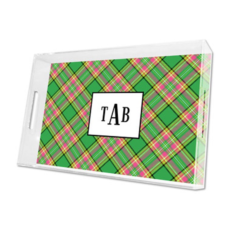preppy plaid lucite tray - large