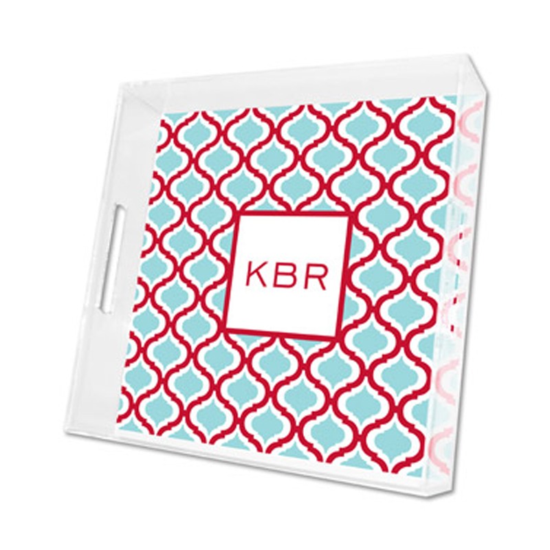 kate red & teal lucite tray - square