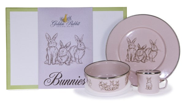 pink bunny dish keepsake set and box (plate, mug, & bowl)