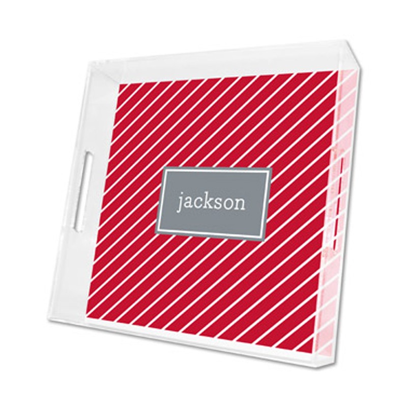 kent stripe cherry lucite tray - square