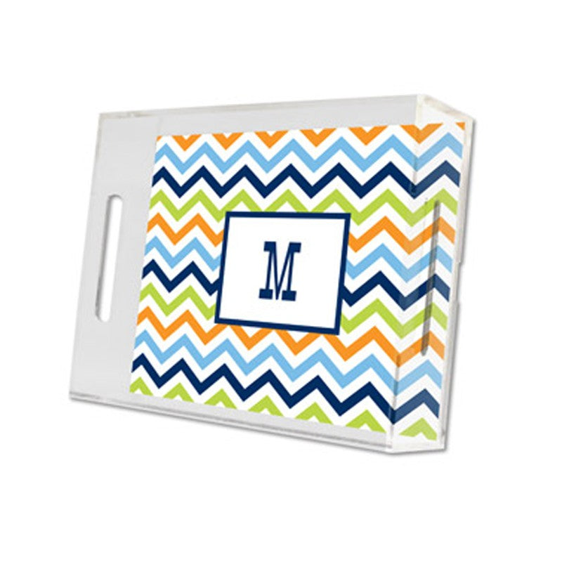 chevron blue, orange & lime lucite tray - small
