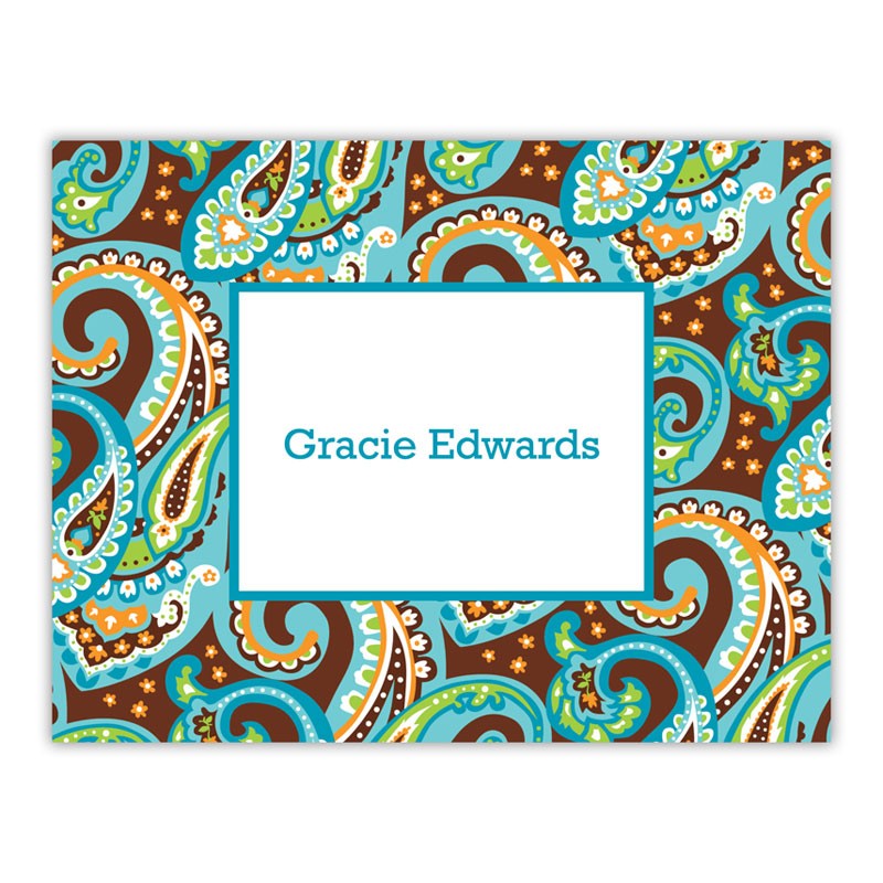 boatman geller ellie paisley turquoise & brown foldover notes