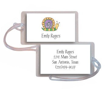 personalized luggage tags  swirly snail tag
