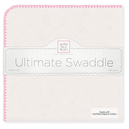 ultimate swaddling blanket by swaddle designs - natural with pink trim