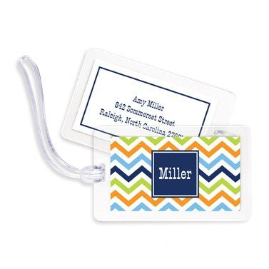 boatman geller chevron blue, orange & lime bag tags