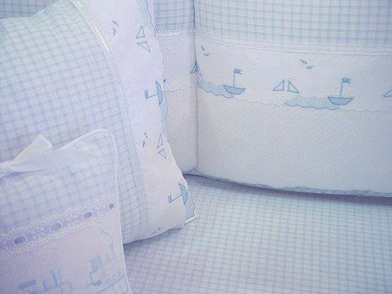 embroidered sailboats crib bedding by blauen