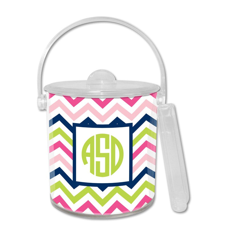 boatman geller chevron pink, navy & lime ice bucket