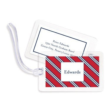 boatman geller repp tie red & navy bag tags