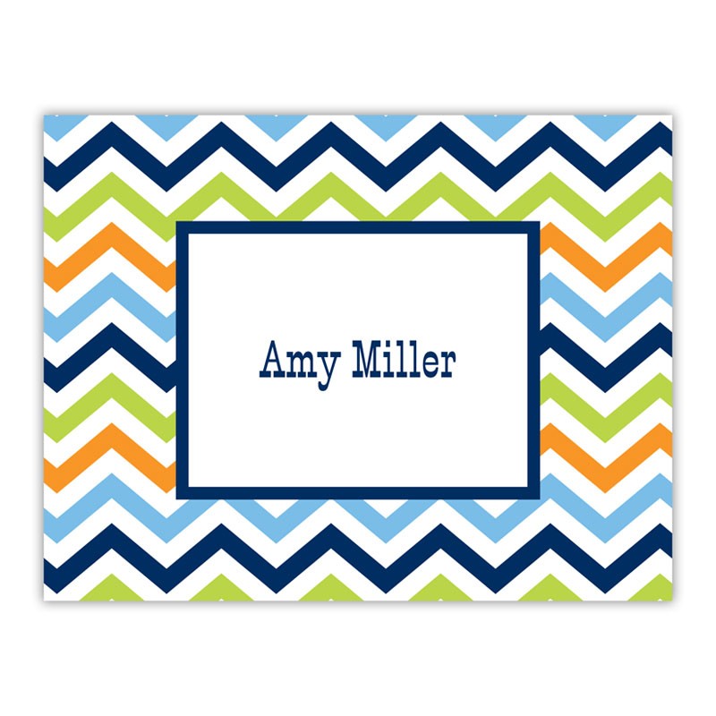 boatman geller chevron blue, orange & lime foldover note cards