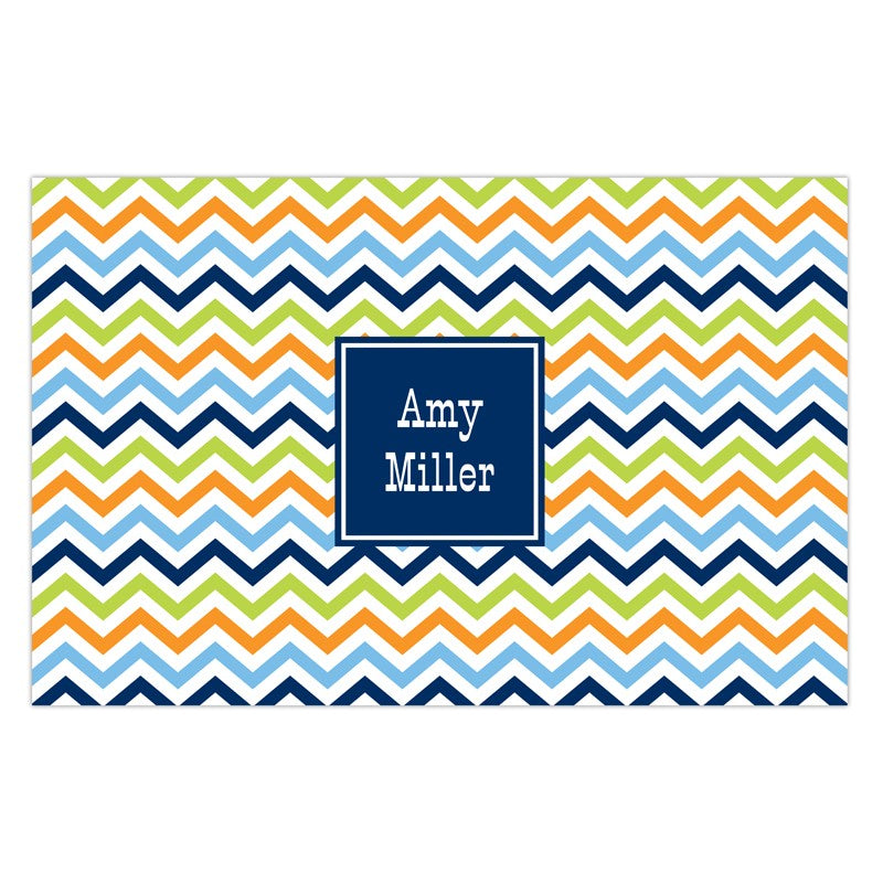 boatman geller chevron blue, orange & lime disposable placemats