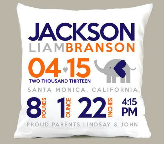 birth announcement new baby mod elephant pillow