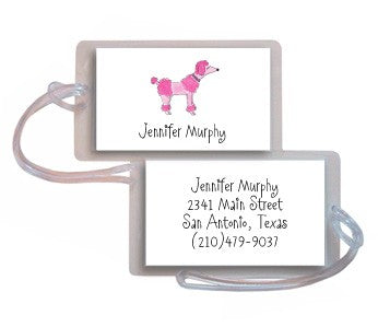 personalized luggage tags  pink poodle tag