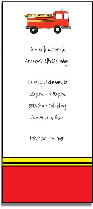 personalized invitations  firetruck