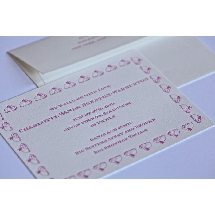 letterpress rabbit baby announcement - bunny parade