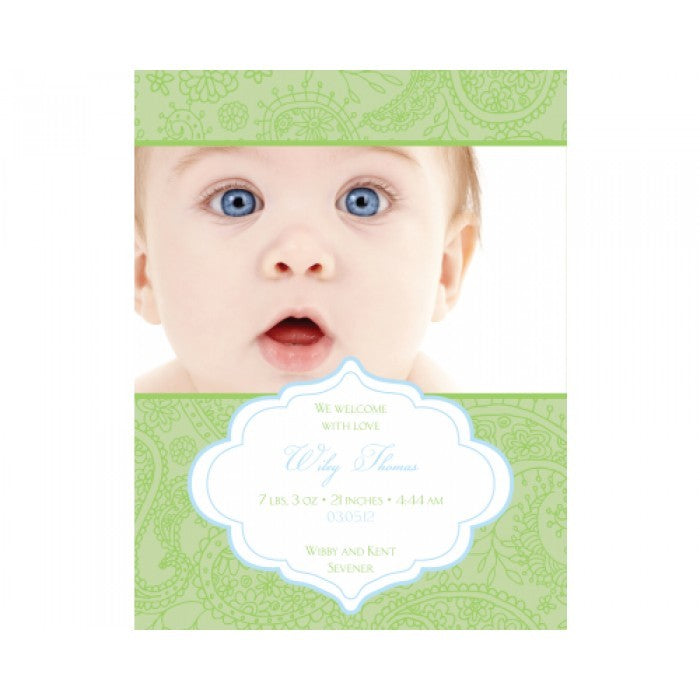 flat print baby announcement - pretty paisley blue
