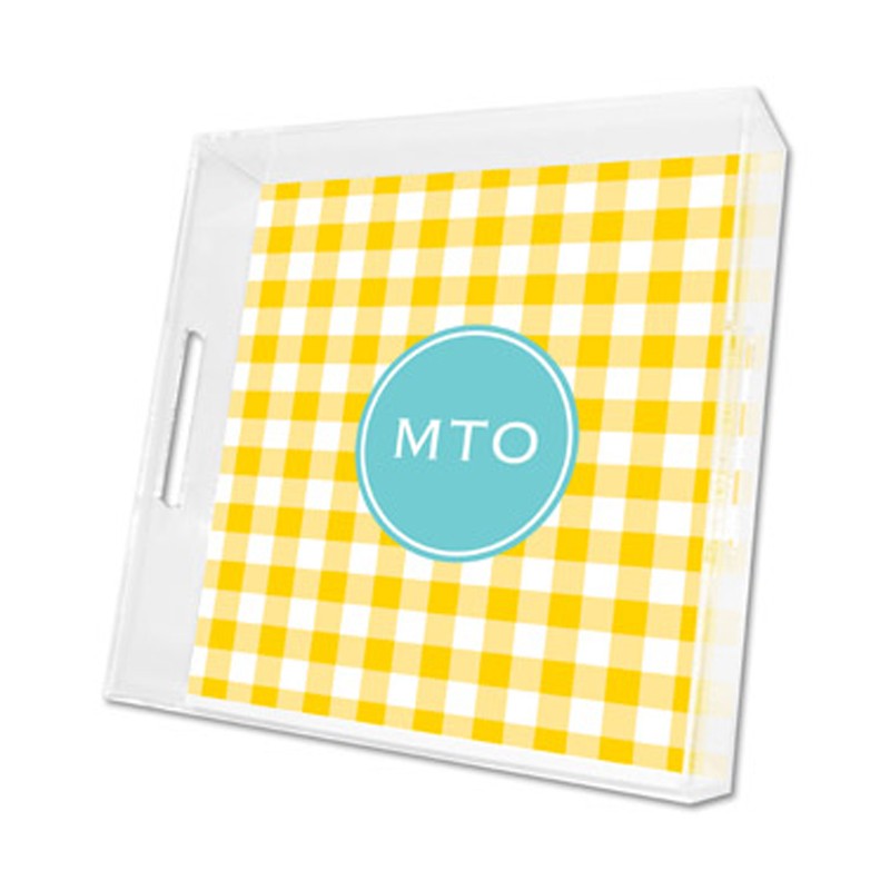 classic check sunflower lucite tray - square