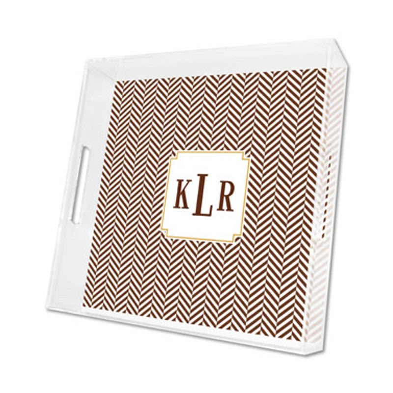 herringbone chocolate lucite tray - square