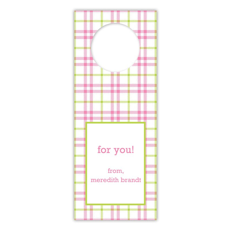 boatman geller miller check pink & green wine tags
