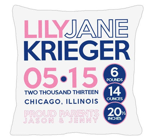 birth announcement new baby circles pillow (girl)