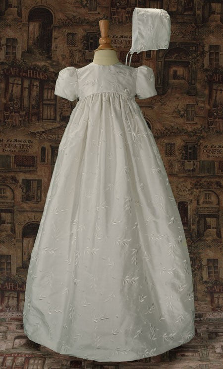 embroidered & pearled silk christening gown