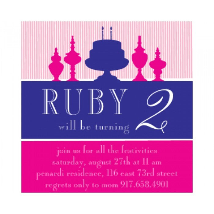 kid's parties invitations - pink purple cake