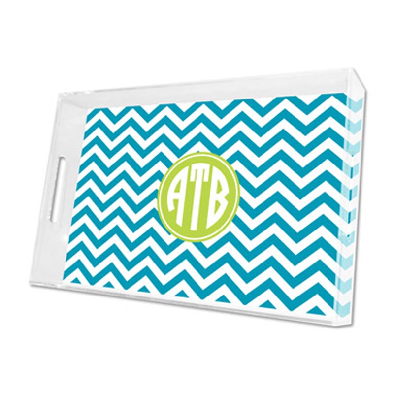 chevron turquoise lucite tray - large