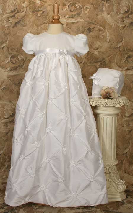 taffeta christening gown with rosettes
