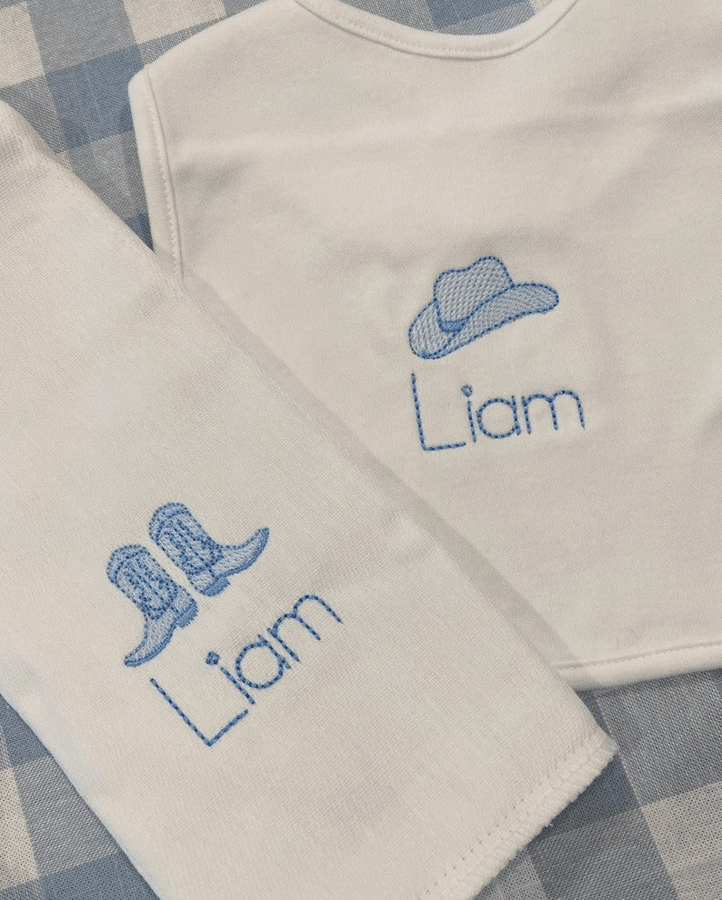 baby cowboy burp and bib set