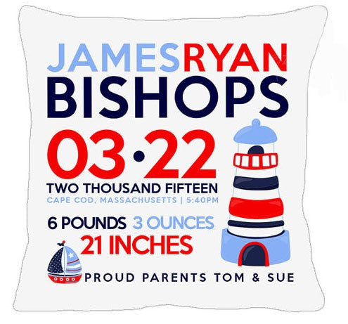 birth announcement new baby lighthouse pillow