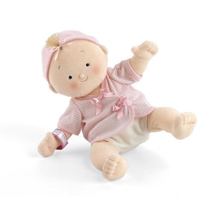 rosy cheeks blonde girl with pink striped shirt by north american bear