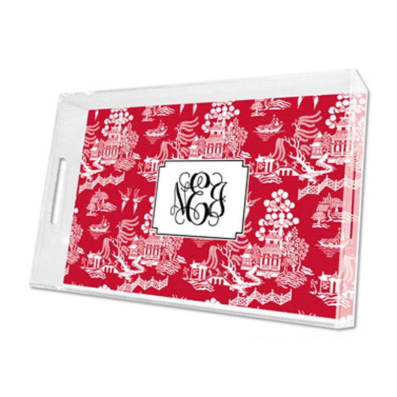 chinoiserie red lucite tray - large