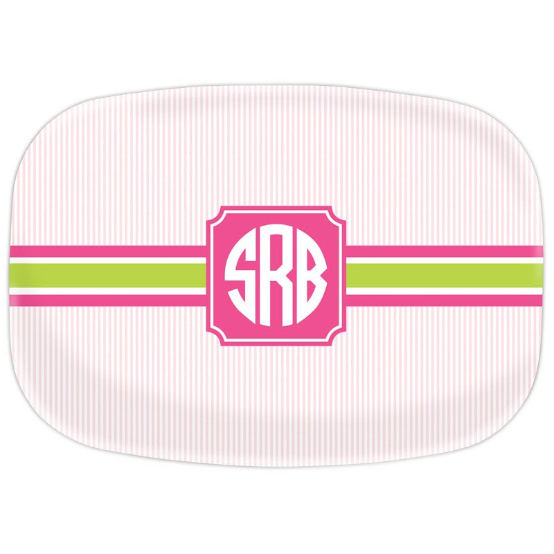 boatman geller seersucker band pink & green platter