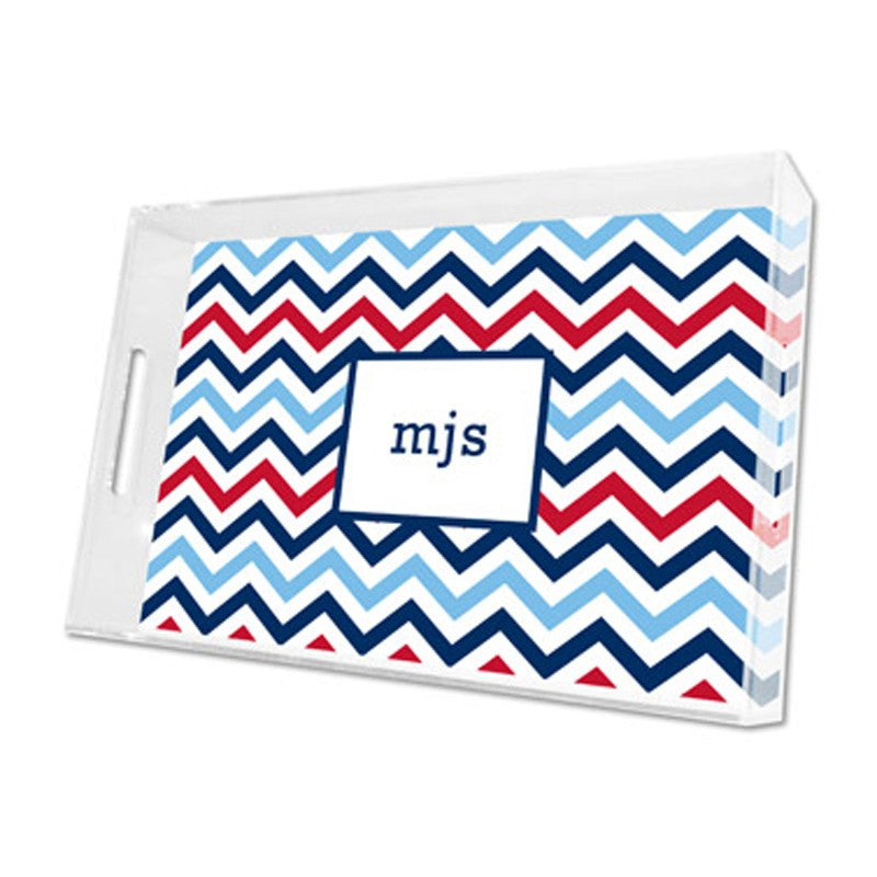 chevron blue & red lucite tray - large