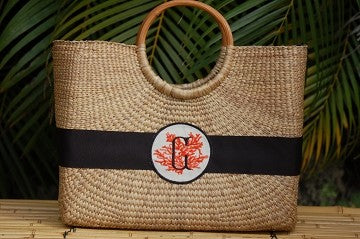 coral monogrammed becky basket bag - large