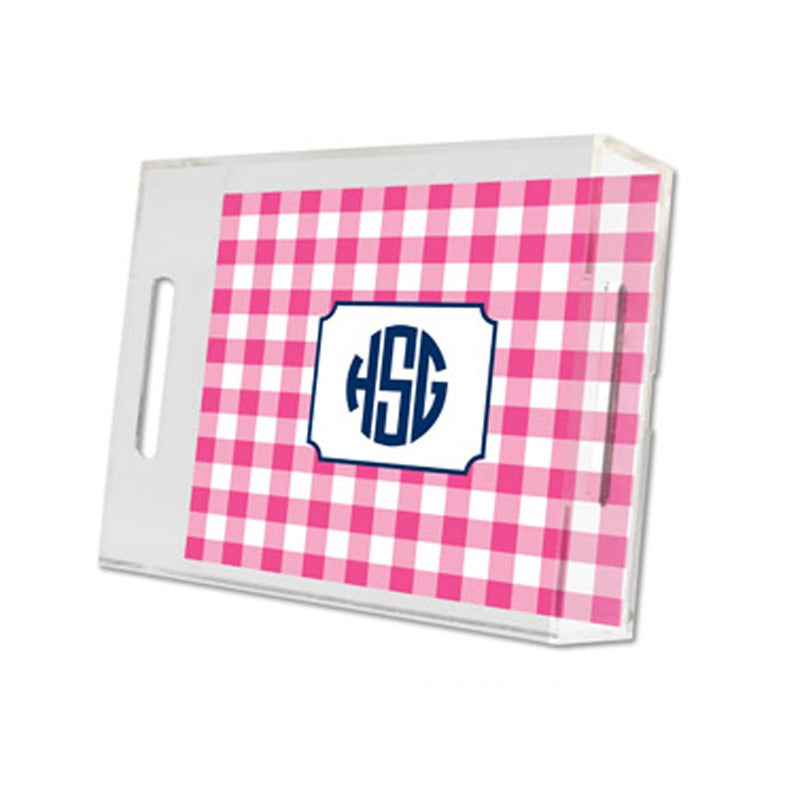 classic check raspberry lucite tray - small