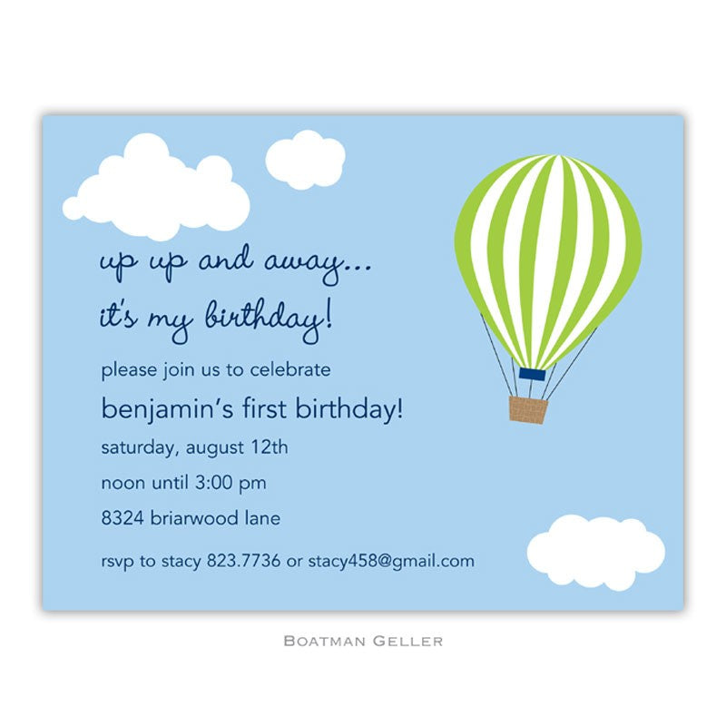 boatman geller hot air balloon green small flat notecard