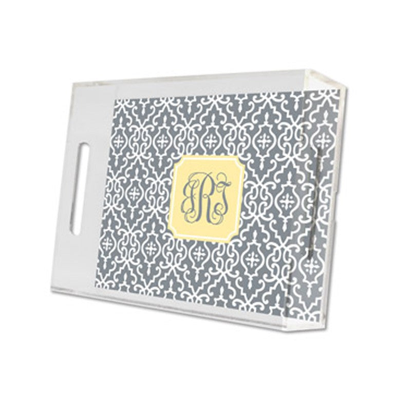 wrought iron gray lucite tray - small