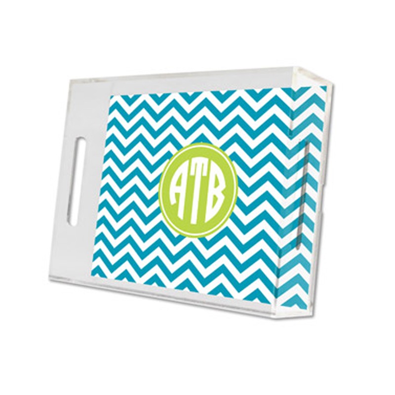 chevron turquoise lucite tray - small
