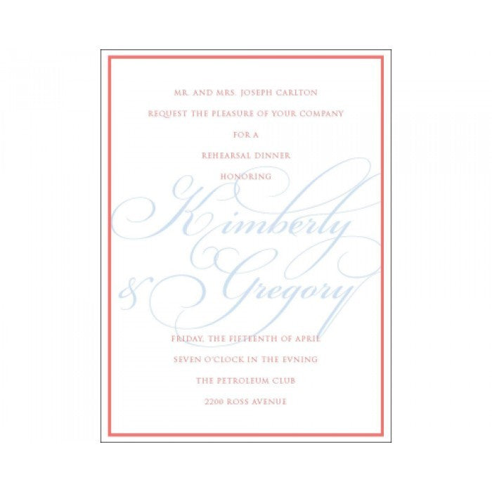 kim & greg rehearsal dinner card