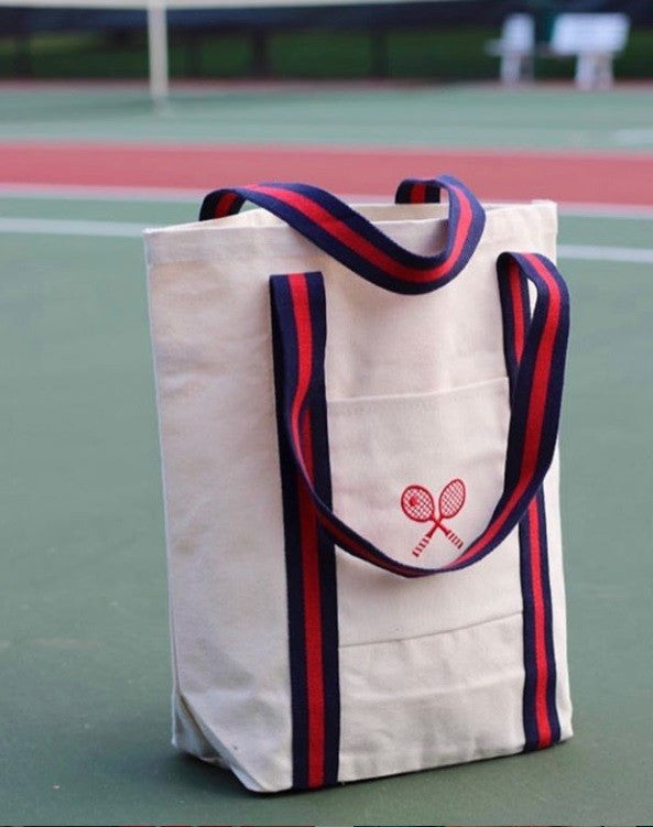 canvas stripe tennis tote