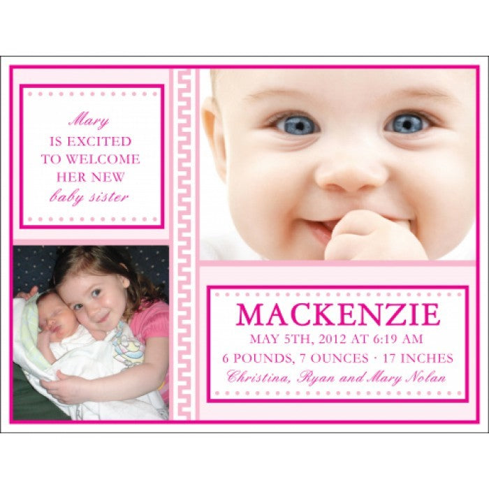 flat print baby announcement - little key pink