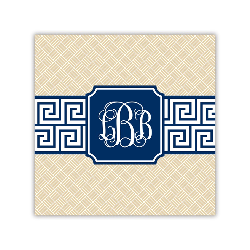 greek key band navy square paper coaster set of 50