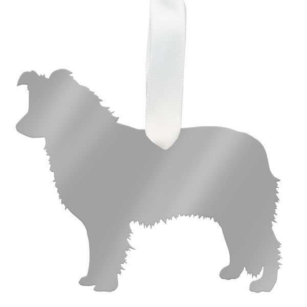 moon and lola border collie ornament - silver