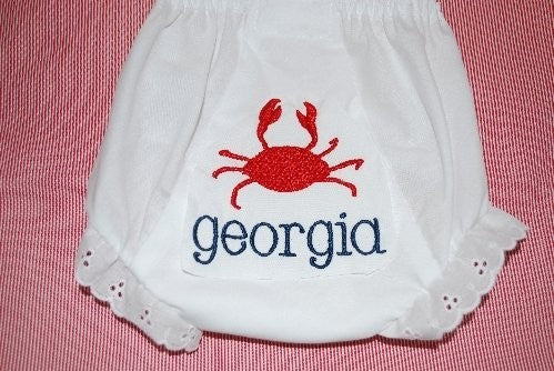 embroidered crab name monogrammed bloomer diaper cover