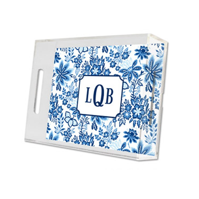 classic floral blue lucite tray - small