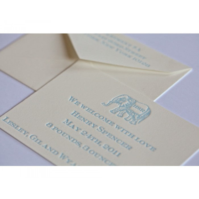 letterpress baby announcement - elephant