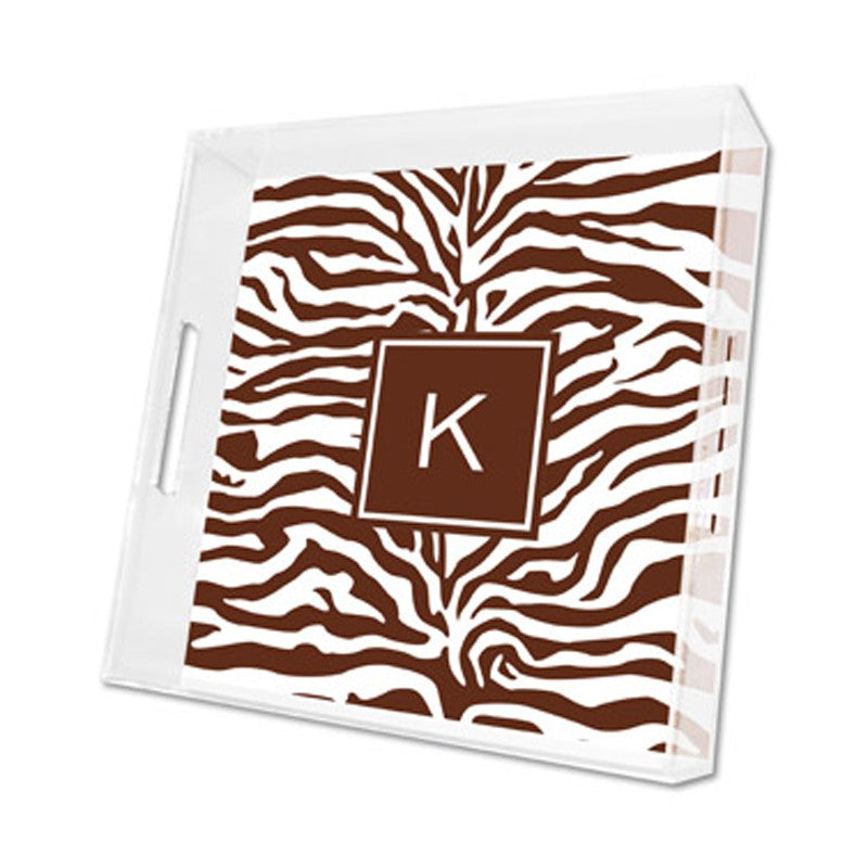zebra brown lucite tray - square