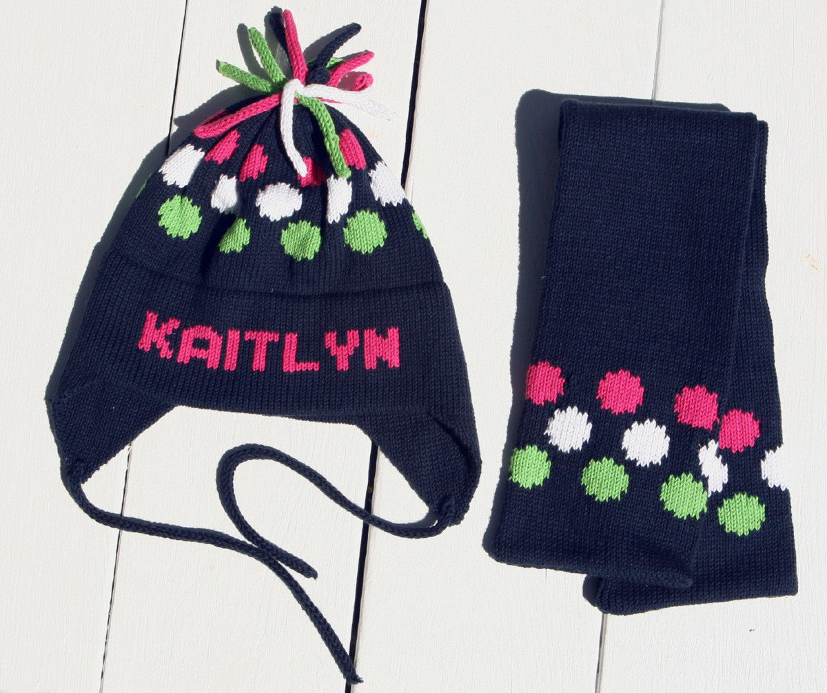 personalized cotton polka dot ear flap hat