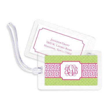 boatman geller greek key band pink bag tags